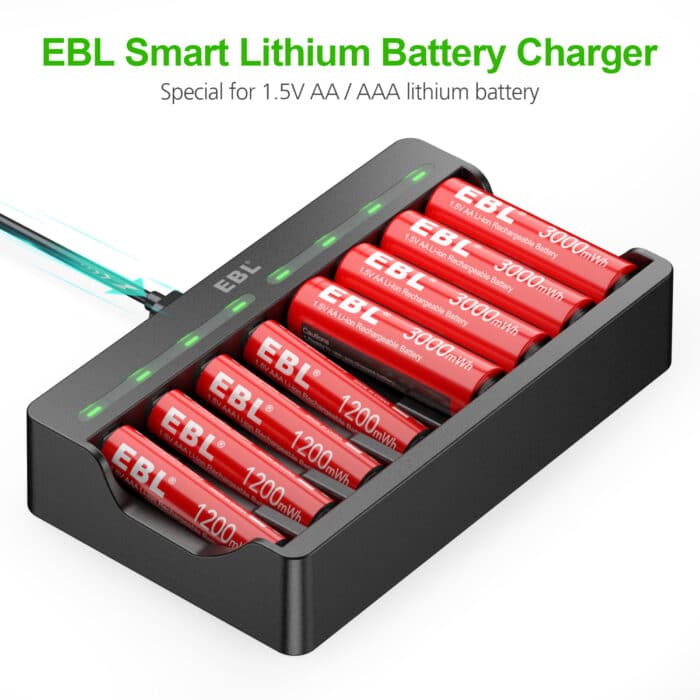 EBL Smart USB Ladegerät mit 8 Slots inkl. 4x AA und 4x AAA Li-ion Akkus – Bild 3