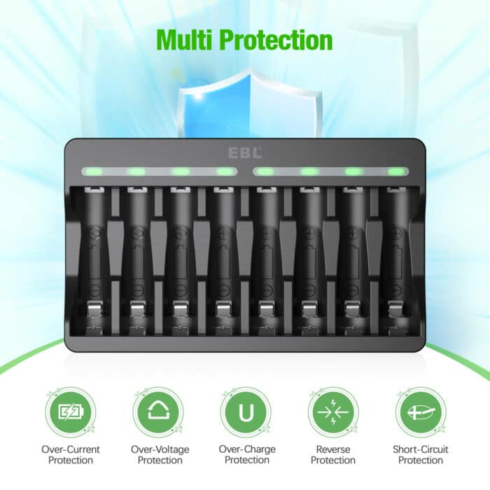 EBL Smart USB Ladegerät mit 8 Slots inkl. 4x AA und 4x AAA Li-ion Akkus – Bild 6