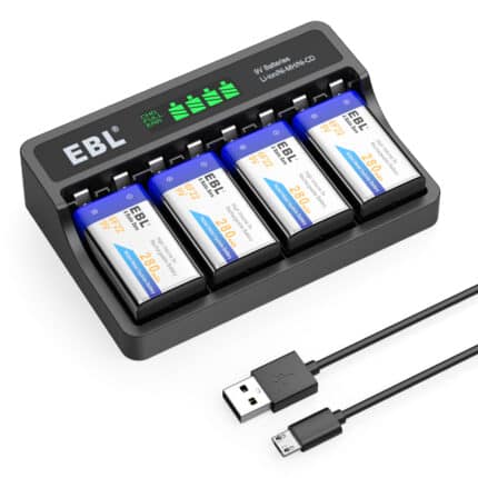 EBL USB LCD 9V Ladegerät inkl. 4x 6F22 9V Akkus