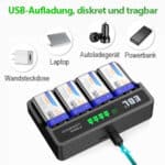 EBL USB LCD 9V Ladegerät inkl. 4x 6F22 9V Akkus – Bild 5