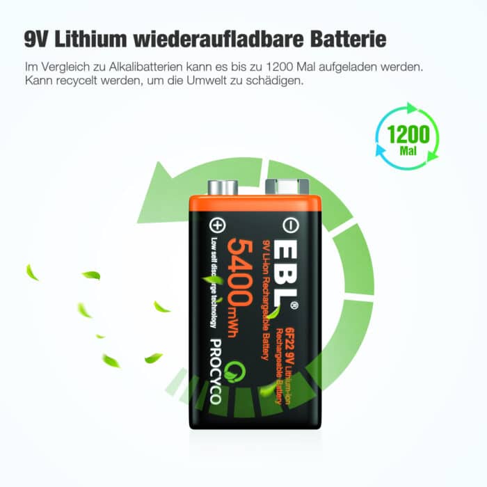 EBL USB 4 x 6F22 9V 600mAh Li-Ion – Bild 4