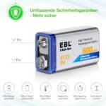EBL 9V 600mAh Lithium Ion – Bild 2
