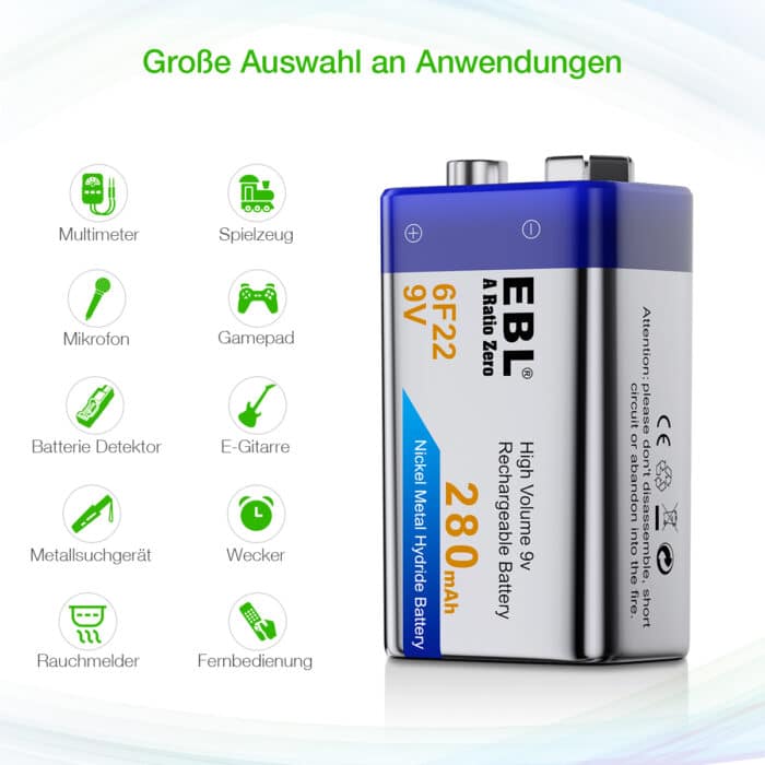 EBL 9V 280mAh NIMH – Bild 3
