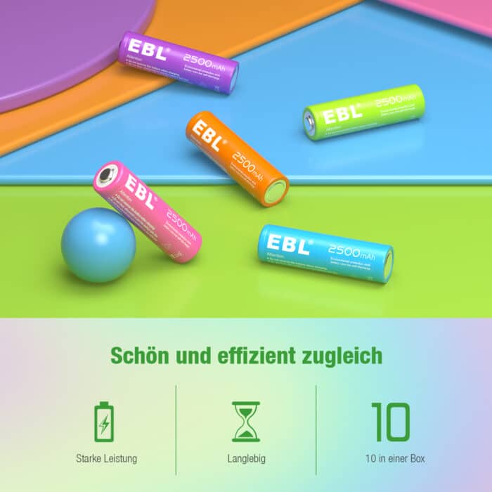 EBL 10 x AA 1,2V 2500mAh NIMH Color – Bild 9
