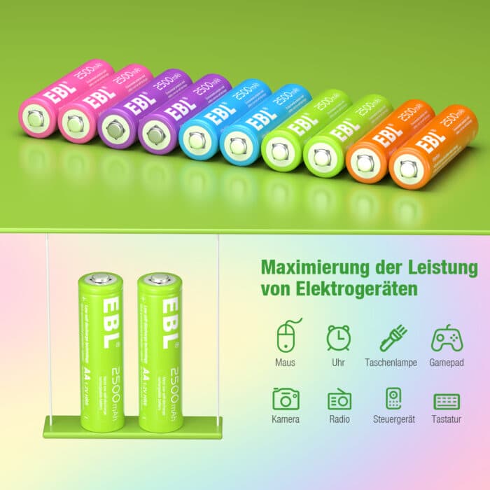 EBL 10 x AA 1,2V 2500mAh NIMH Color – Bild 8