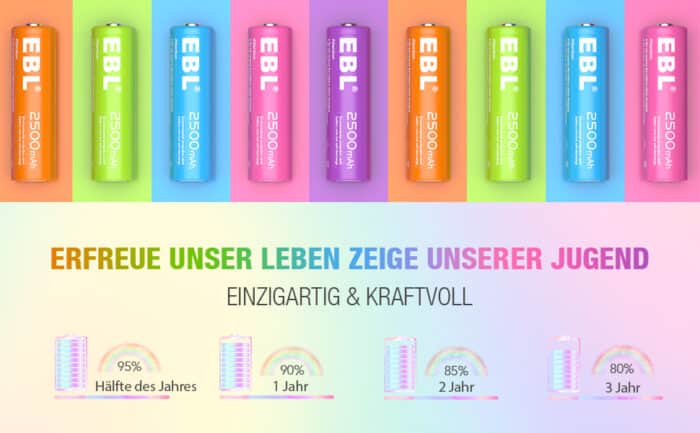 EBL 10 x AA 1,2V 2500mAh NIMH Color – Bild 4