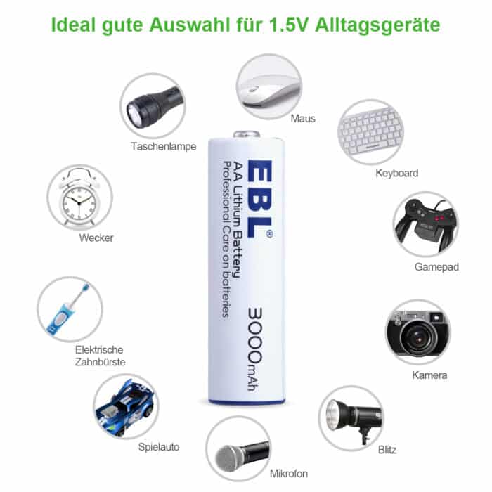EBL 4x 1.5V 3000mAh AA Lithium Iron Batterien – Bild 5