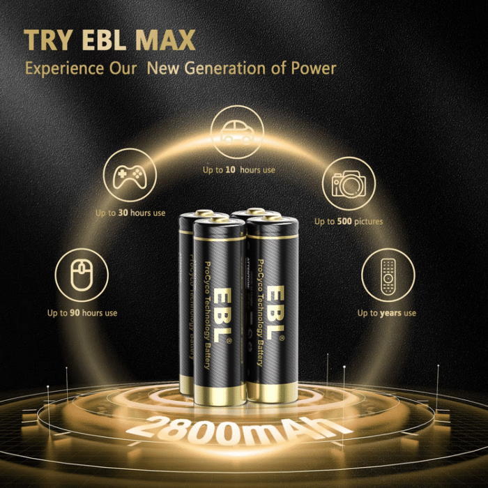 EBL 4 x AA 1,2V 2800mAh NIMH Tech 1200 – Bild 5