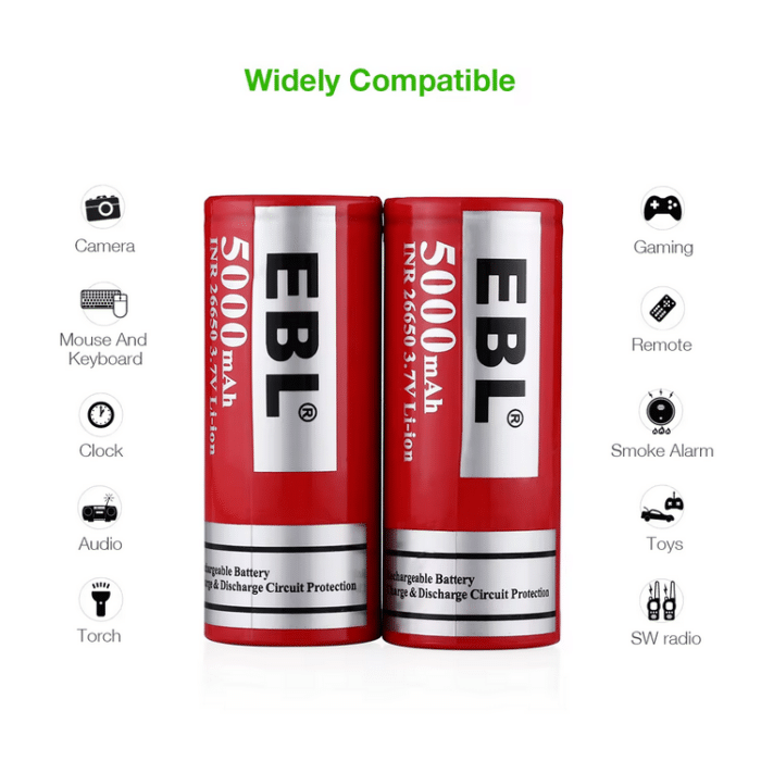 EBL 2 x 26650 3,7V 5000mAh Li-Ion – Bild 3