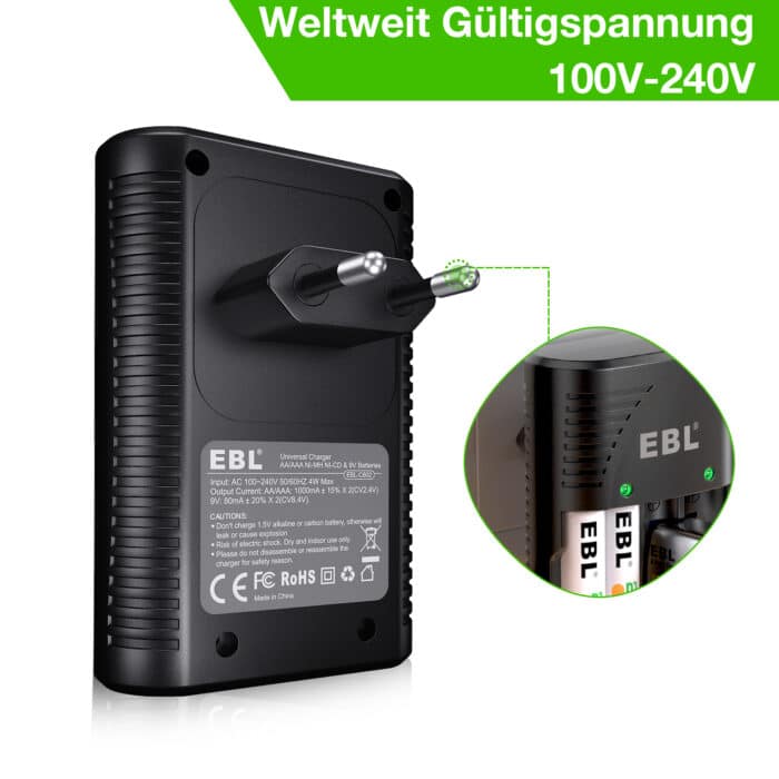 EBL universal Ladegerät für 4x AA/AAA oder 2x 6F22 9V – Bild 4