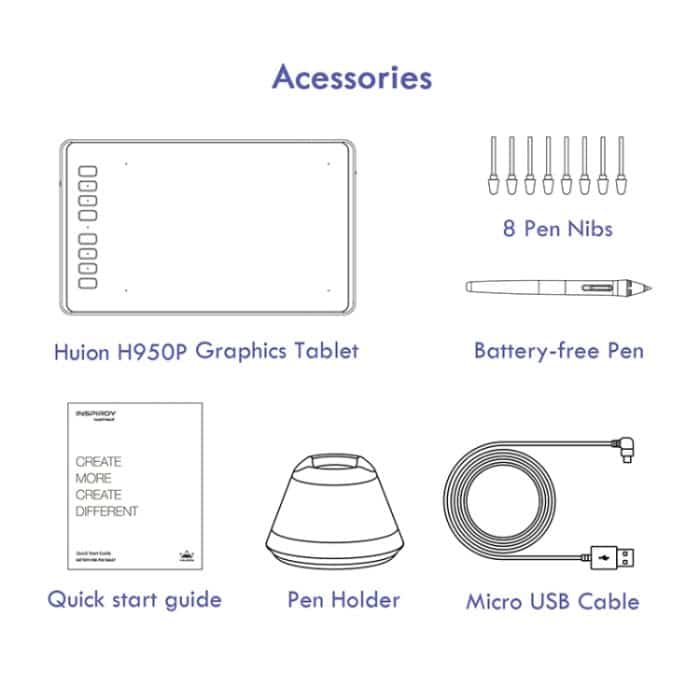 HUION Inspiroy Serie H950P 5080LPI Professionelles USB-Grafik-Grafiktablett für Windows / Mac OS mit batterielosem Stift – Bild 7