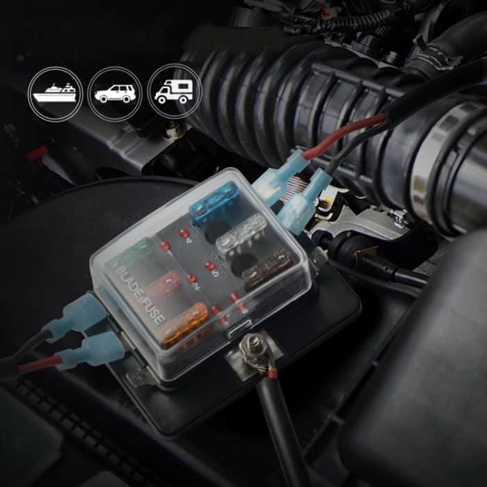 CMS2877.jpg Universeller 6-Wege-Sicherungskastenblock Sicherungshalterkasten Kfz-Schaltkreis Kfz-Klingenwerkzeug 6-Wege-Sicherungsblock, DC 10V-32V – Bild 1