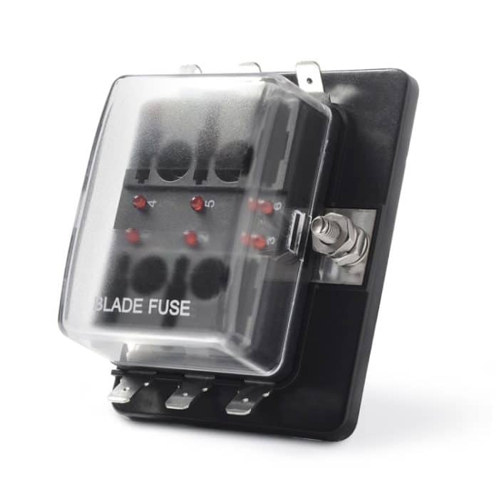 Universeller 6-Wege-Sicherungskastenblock Sicherungshalterkasten Kfz-Schaltkreis Kfz-Klingenwerkzeug 6-Wege-Sicherungsblock, DC 10V-32V – Bild 2