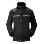 Langlebige reflektierende Motorrad Split Regenmantelhose Fahrrad fahren Elektrofahrrad Winddicht Wasserdicht Regenbekleidung für Erwachsene, Größe: 2XL (Schwarz) – Bild 2