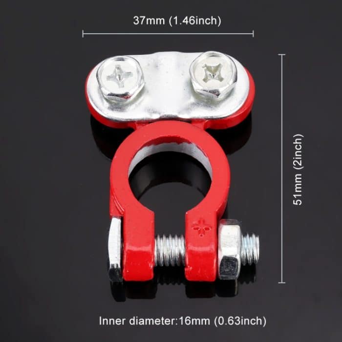 2 PCS positive und negative Auto-U-förmige Metallbatterieanschlüsse Klemmen Klemmen Clips, L-Größe, Innendurchmesser: 16 mm (Schwarz + Rot) – Bild 3