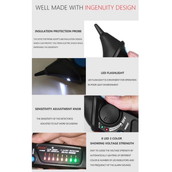 BSIDE AVD06 Berührungslose AC-Spannungsdetektoren, 12–1000 V, Induktionselektrosonde, Stifttyp, ACV-Elektrotester, Haushaltswerkzeug mit LED-Licht – Bild 11