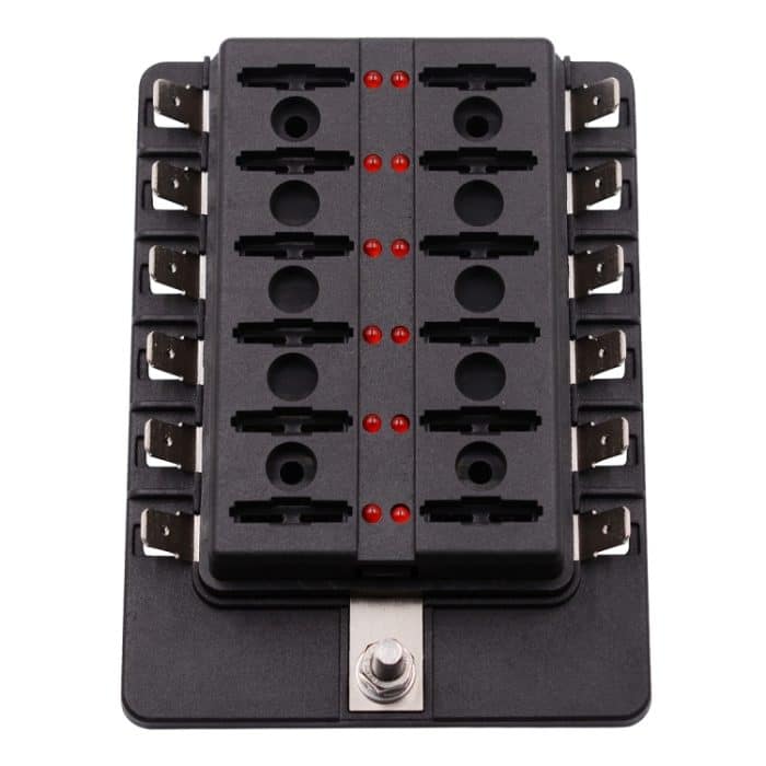 1 in 12 Out Sicherungskasten PC-Klemmenblock Sicherungshalter-Kits mit LED-Warnanzeige für Auto Car Truck Boat – Bild 3