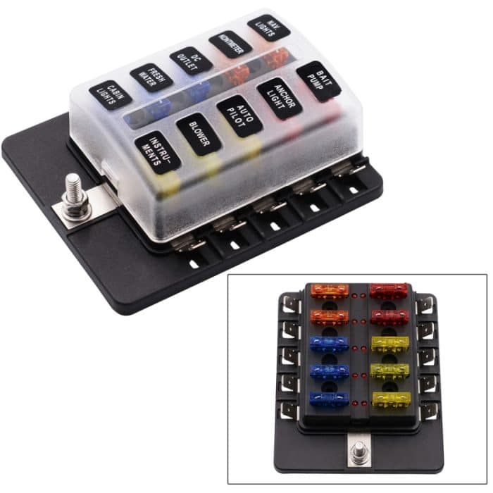 1 in 10 Out Sicherungskasten PC-Klemmenblock Sicherungshalter-Kits mit LED-Warnanzeige für Auto Car Truck Boat – Bild 1