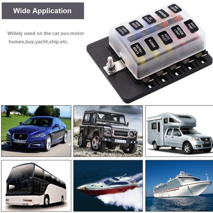 1 in 10 Out Sicherungskasten PC-Klemmenblock Sicherungshalter-Kits mit LED-Warnanzeige für Auto Car Truck Boat – Bild 11