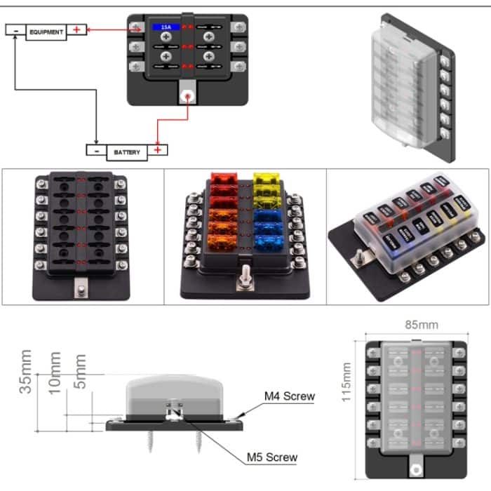 1 in 12 Out Sicherungskasten Schraubklemmenabschnitt Sicherungshalter-Kits mit LED-Warnanzeige für Auto Car Truck Boat – Bild 5