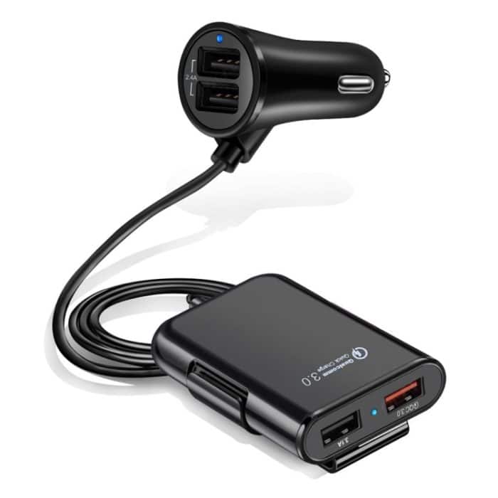HMQ-C801 1,8 m 8 A USB-Autoladegerät mit maximal 4 Anschlüssen und ausziehbarem USB-Hub zum Laden des Vorder- und Rücksitzes (schwarz) – Bild 1