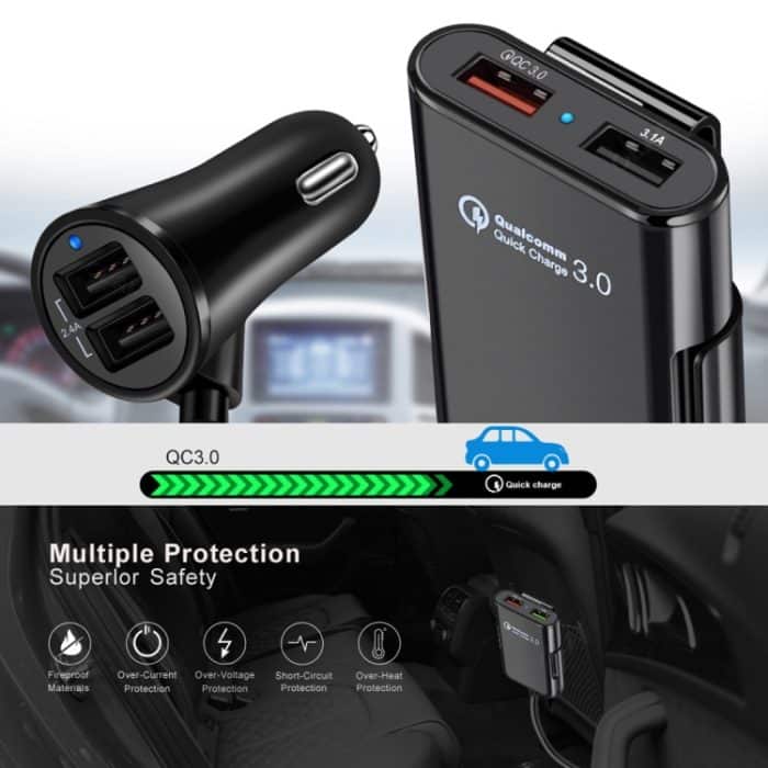 HMQ-C801 1,8 m 8 A USB-Autoladegerät mit maximal 4 Anschlüssen und ausziehbarem USB-Hub zum Laden des Vorder- und Rücksitzes (schwarz) – Bild 9