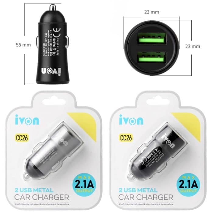 IVON CC26 5V 2,1A Mini-Autoladegerät mit zwei USB-Anschlüssen, CC26 Black, CC26 Grey – Bild 6