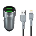 Ivon CC38 2.4A Dual USB-Autoladegerät + 1m USB bis 8 Pin Schnellladungsdatenkabelsatz