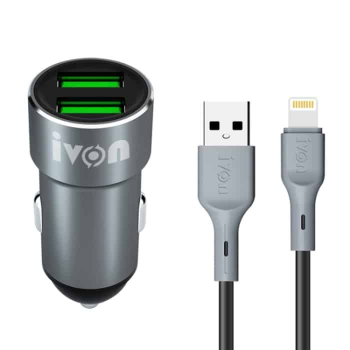 CRP1313.jpg Ivon CC38 2.4A Dual USB-Autoladegerät + 1m USB bis 8 Pin Schnellladungsdatenkabelsatz – Bild 1