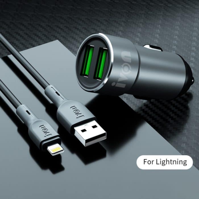 Ivon CC38 2.4A Dual USB-Autoladegerät + 1m USB bis 8 Pin Schnellladungsdatenkabelsatz – Bild 2