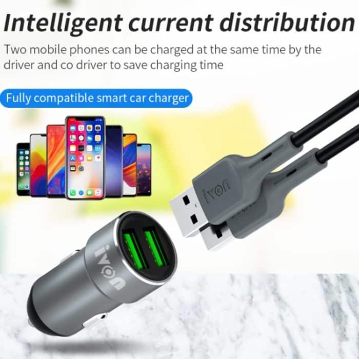 IVON CC38 2.4A Dual USB-Autoladegerät + 1M USB an Micro USB-Fast-Ladendatenkabelsatz – Bild 6