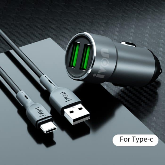 IVON CC38 2.4A Dual USB-Autoladegerät + 1M USB an USB-C / Typ-C Schnellladendatenkabelsatz – Bild 2