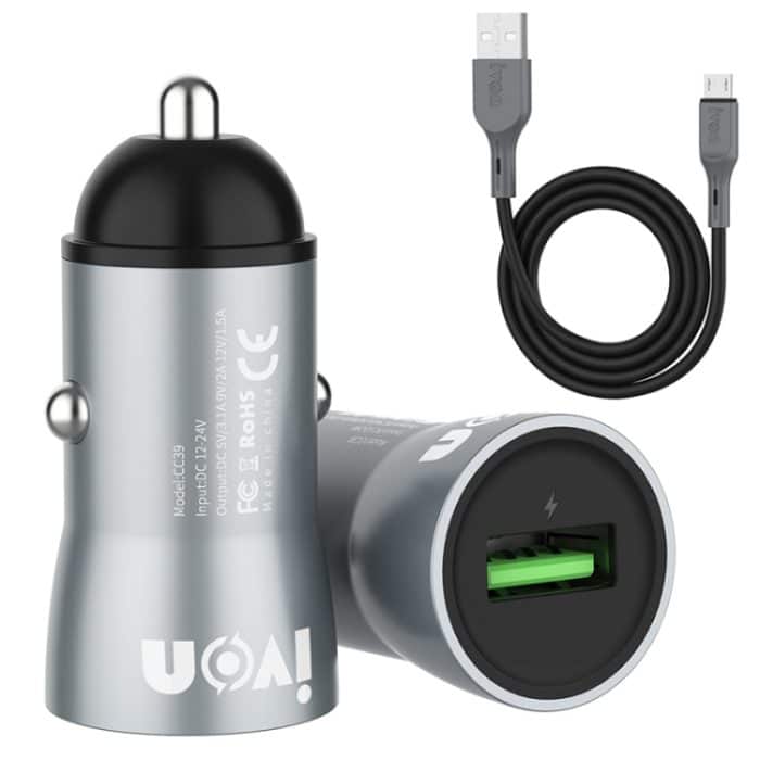 Ivon CC39 18W 3.1A QC 3.0 USB-Autoladegerät + 1m USB zum Micro USB-Fast-Ladendatenkabelsatz – Bild 1