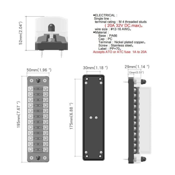 ZH-979A2 FB1904 1 In 1 Out 12 Wege Keine Unterscheidung Positiv Negativ Sicherungskasten mit 24 Sicherungen für Auto Car Truck Boat – Bild 9