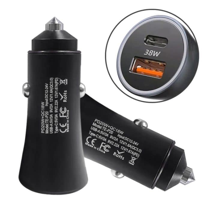 CRP7893B.jpg PD 20W Aluminiumlegierung Dual Interface Auto-Schnellladegerät – Bild 1
