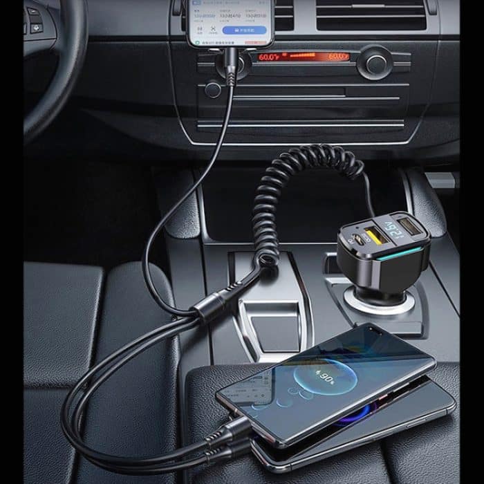K4 Car 3 in 1 PD + USB Dual Port Schnellladegerät mit Federdatenkabel – Bild 8