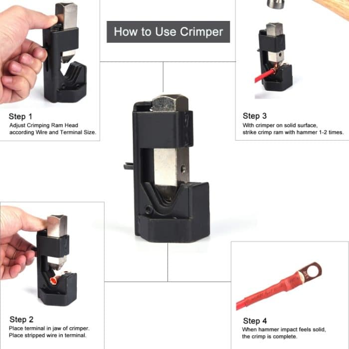Autobatterie Kabel Hammer Crimper Hammerzange Crimper Werkzeugzange mit T2 Kupfer 8 x 5/16 Hochleistungskaltgepresste Drahtklemmen – Bild 7