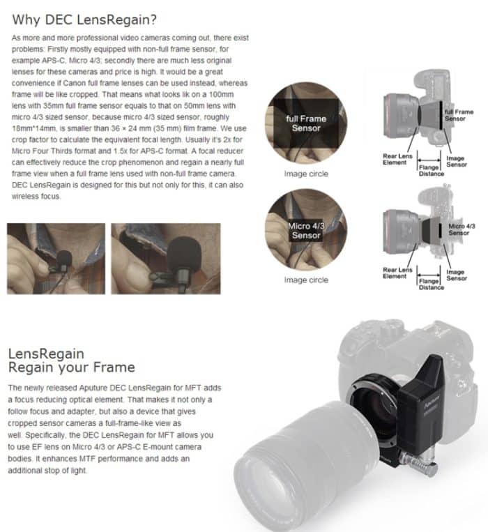 Aputure DEC LensRegain Wireless Remote Follow Focus Objektivadapter für MFT-Kamera, 0,75X Focal Reducer Adapter – Bild 12