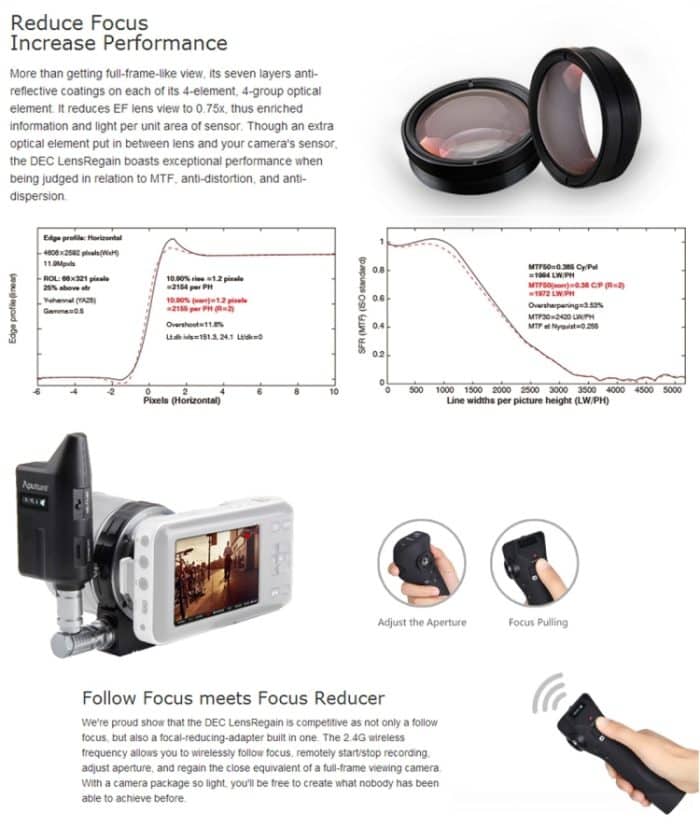 Aputure DEC LensRegain Wireless Remote Follow Focus Objektivadapter für MFT-Kamera, 0,75X Focal Reducer Adapter – Bild 14