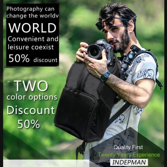 INDEPMAN DL-B016 Tragbare wasserdichte, kratzfeste Outdoor-Sport-Schultertasche, Kameratasche, Handy-Tablet-Tasche für GoPro, SJCAM, Nikon, Canon, Xiaomi Xiaoyi YI, iPad, Apple, Samsung, Huawei, Größe: 25,5 * 19 * 44 cm – Bild 11