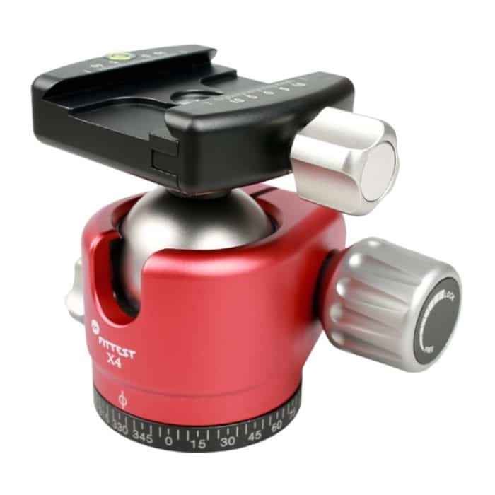 DCA0814.jpg FITTEST X4 Panorama-Kugelkopf mit niedrigem Schwerpunkt und hoher Verriegelungskraft und Schnellwechselplatte für DSLR- und Digitalkameras, Last max. 10 kg (rot) – Bild 1
