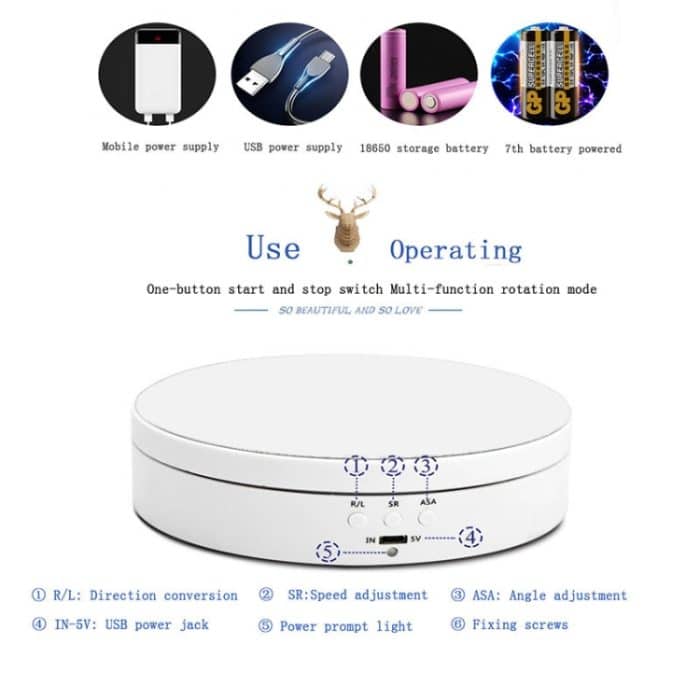13,8 cm USB-Aufladung, intelligenter 360-Grad-Drehteller, Präsentationsständer, Videoaufnahme-Requisiten, Drehteller für Fotografie, Belastung 3 kg – Bild 4