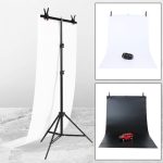 70x200cm T-Form Photo Studio Hintergrundunterstützung Stand Hintergrund Crossbar Bracket Kit mit 70x140cm Schwarz / Weiß Hintergrund