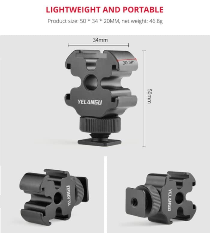 YELANGU YLG0601A A68 3-Kopf-Kaltschuh-Montageadapter, Mikrofon, Blitzlicht, Metallhalterung, YELANGU A68 3-Head Cold Shoe – Bild 7