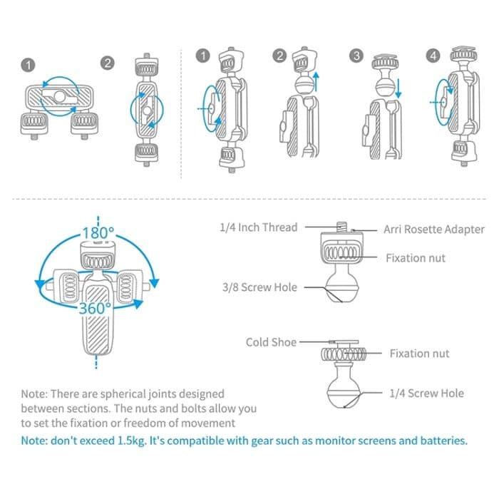 PGYTECH 360-Grad-Einstellung Magic Arm Halterung für Spiegelreflexkamera – Bild 3