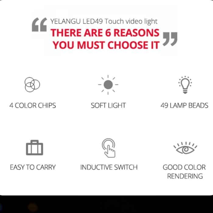 YELANGU Tragbares 49-LED-Telefonfotografie-Fülllicht mit 6 Farbfiltern, Fill Light – Bild 6