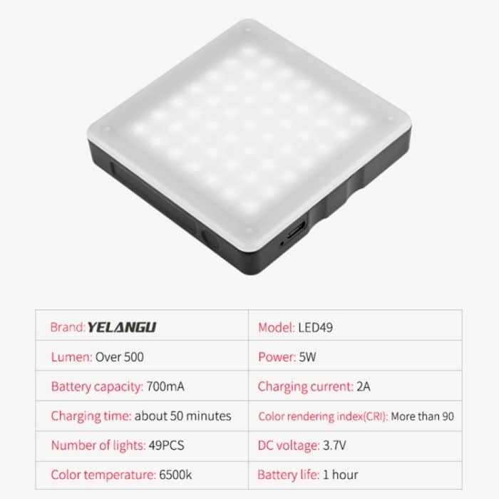 YELANGU Tragbares 49-LED-Telefonfotografie-Fülllicht mit 6 Farbfiltern, Fill Light – Bild 7