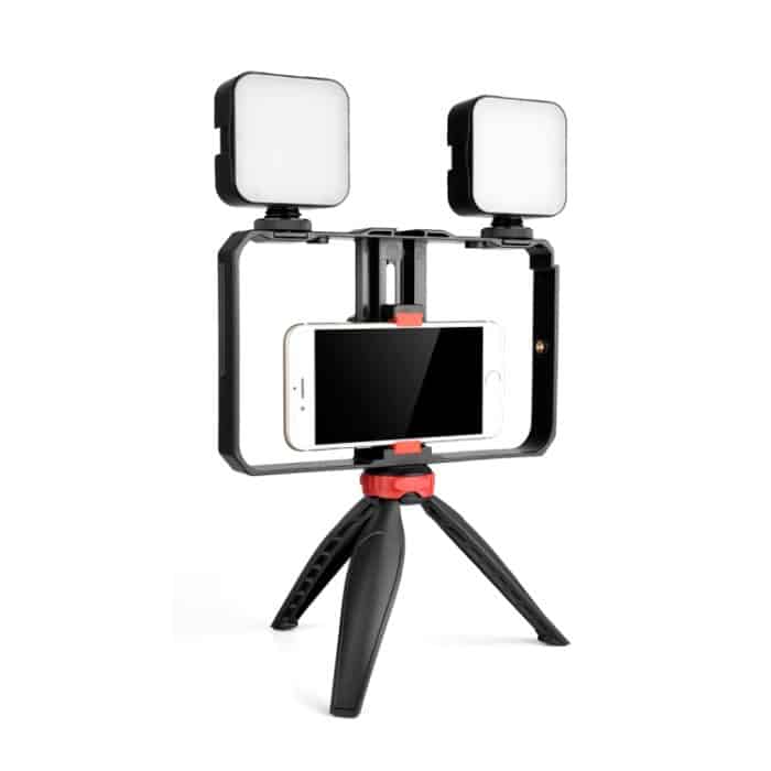 DCA1115.jpg YELANGU PC203 YLG1801C Vlogging Live-Übertragung LED Selfie Light Smartphone Video Rig Griff Stabilisator Kunststoffhalterung Stativ-Kits – Bild 1