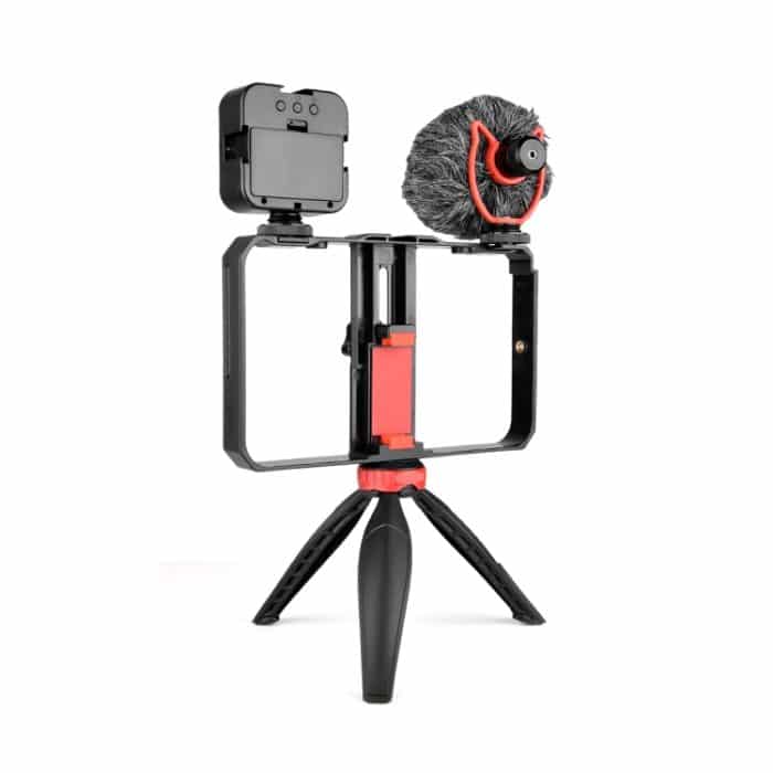 YELANGU PC204 YLG1801D Vlogging Live-Übertragung LED Selfie Light Smartphone Video Rig Griff Stabilisator Halterung Kits mit Mikrofon und Stativ – Bild 3