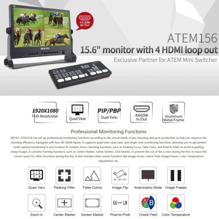 SEETEC ATEM156 1920x1080 15,6-Zoll-IPS-Bildschirm HDMI 4K HD-Live-Broadcast-Kamera-Feldmonitor, unterstützt Split mit vier Bildschirmen – Bild 5